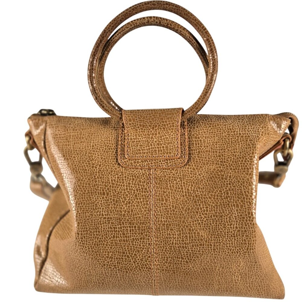 HOBO Sheila Medium Satchel Crossbody Tan Crackle Print Leather Zip Top Bag - Picture 2 of 12